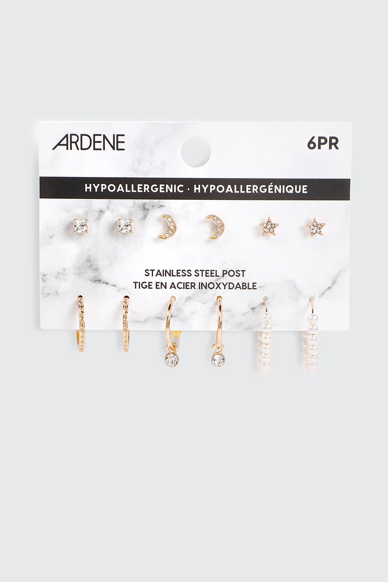 6-Pack Celestial Hoop and Stud Earrings