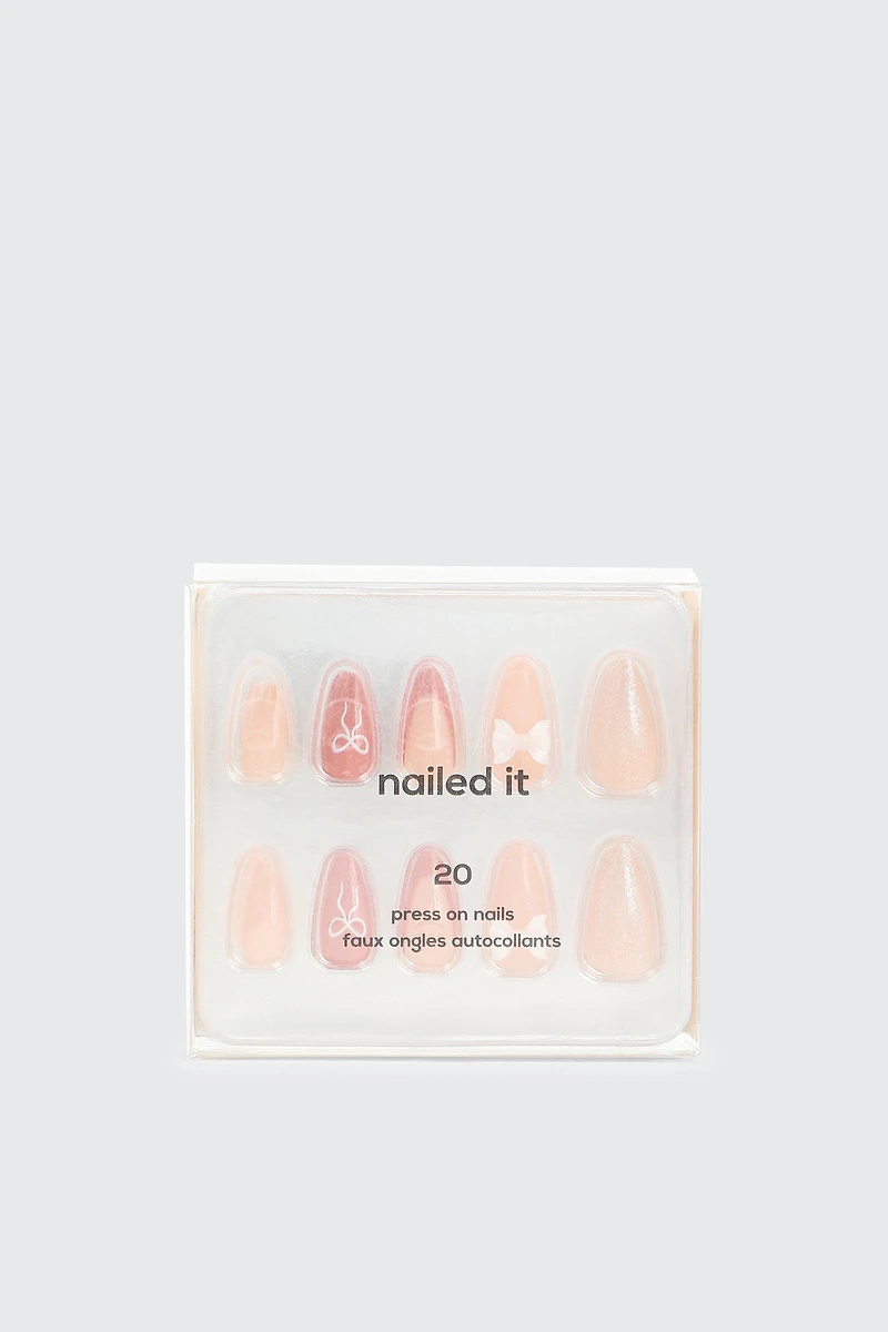 20-Pack Fake Nails with Bow Detail