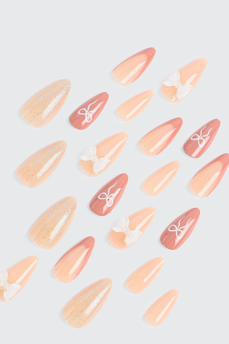 20-Pack Fake Nails with Bow Detail