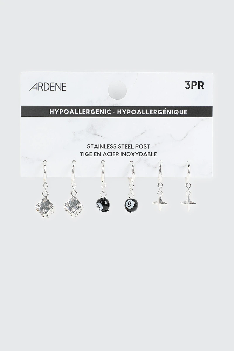 3 paires d'anneaux à breloques