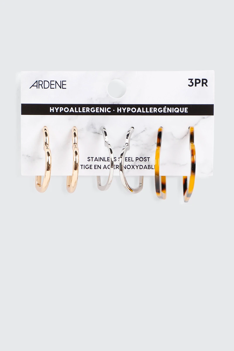 3-Pack Heart Hoop Earrings