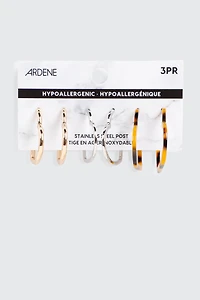 3-Pack Heart Hoop Earrings