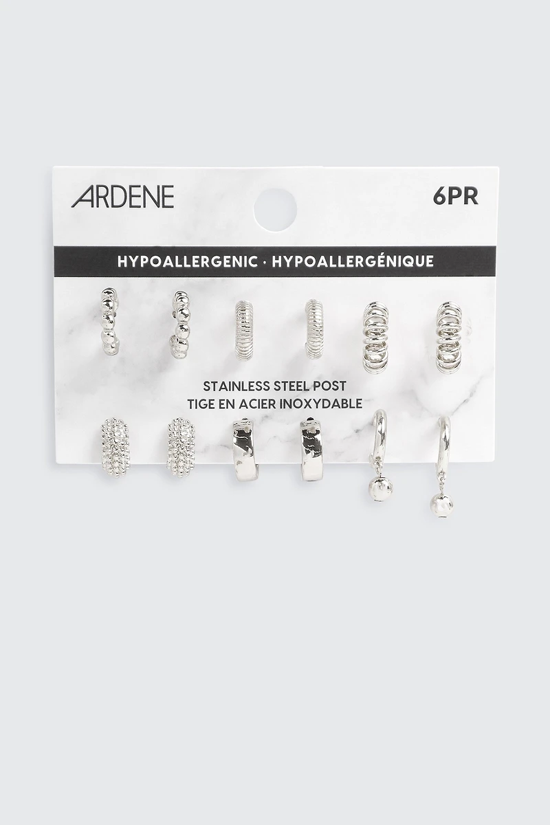 6-Pack Sphere & Twist Hoop Earrings