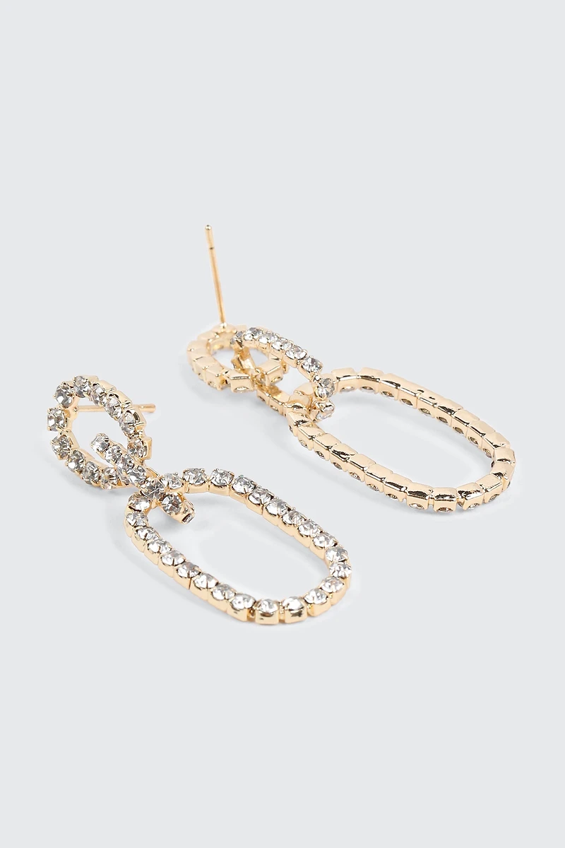 Rhinestone Oval Link Earrings