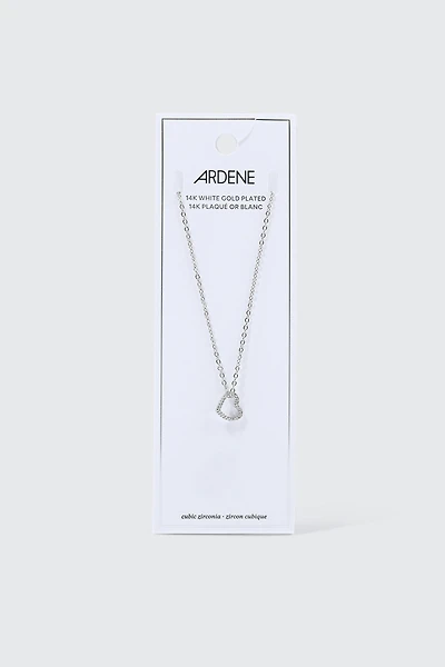 14K White Gold Plated Heart Necklace