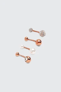 4-Pack Stone & Pearl Navel Piercings