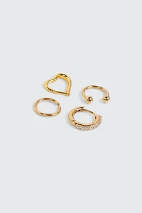Lot de 4 anneaux de cartilage plaqués or 14K