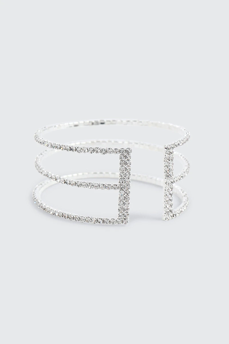 Rhinestone Three-Row Cuff Bracelet