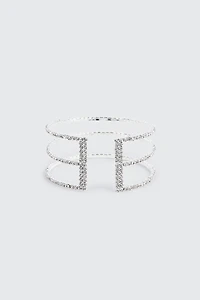 Rhinestone Three-Row Cuff Bracelet