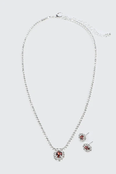 Red Stone Necklace & Earrings Set