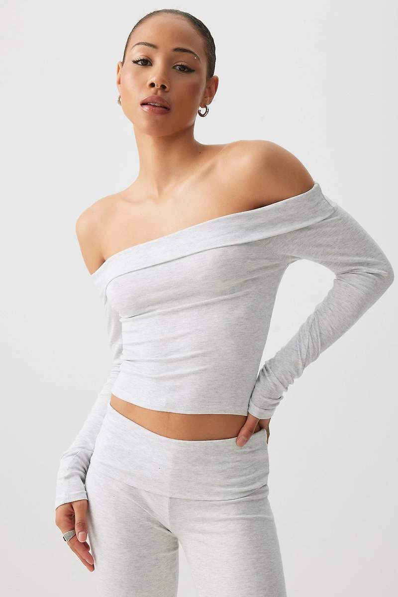 Crop Off Shoulder Long Sleeve Top