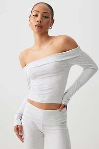Crop Off Shoulder Long Sleeve Top