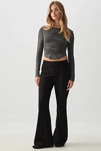 Printed Long Sleeve Top with Exposed Seams