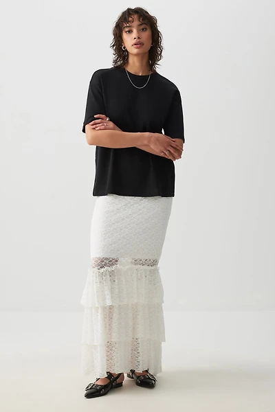 Lace Tiered Midi Skirt