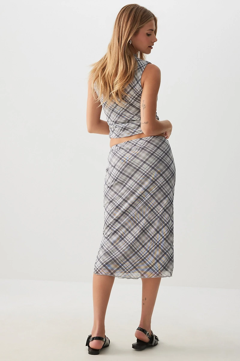 Printed Mesh Midi Skirt