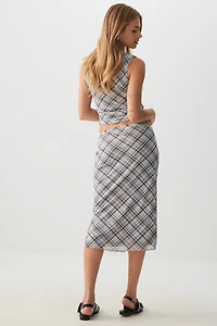 Printed Mesh Midi Skirt