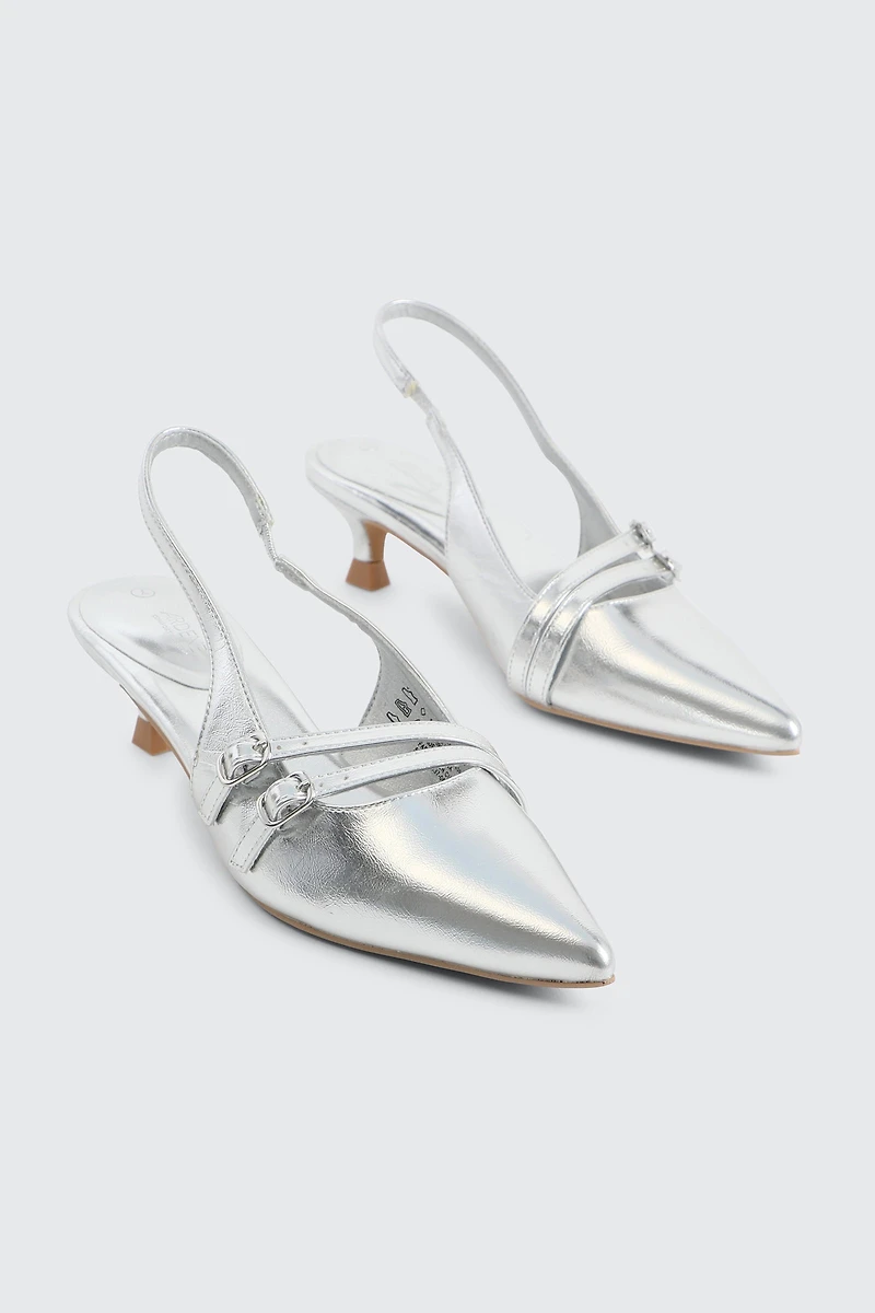 Patent Double Buckle Slingback Pumps