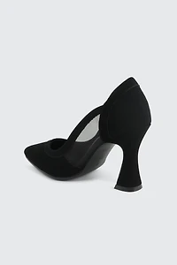Mesh & Faux Suede Flare Heel Pumps