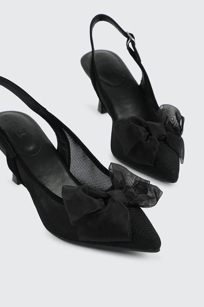 Slingback Mesh Pumps with Bow Detail