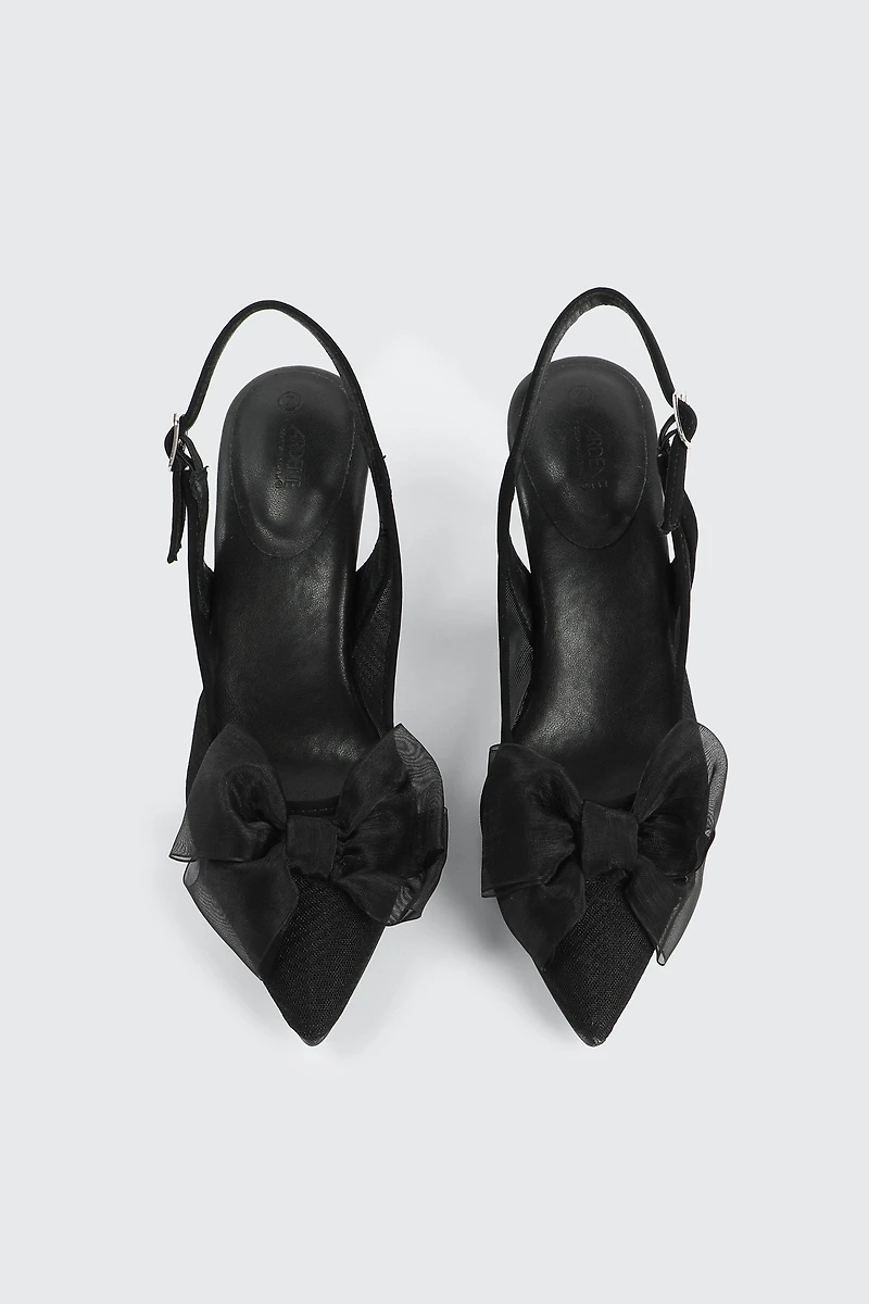 Slingback Mesh Pumps with Bow Detail