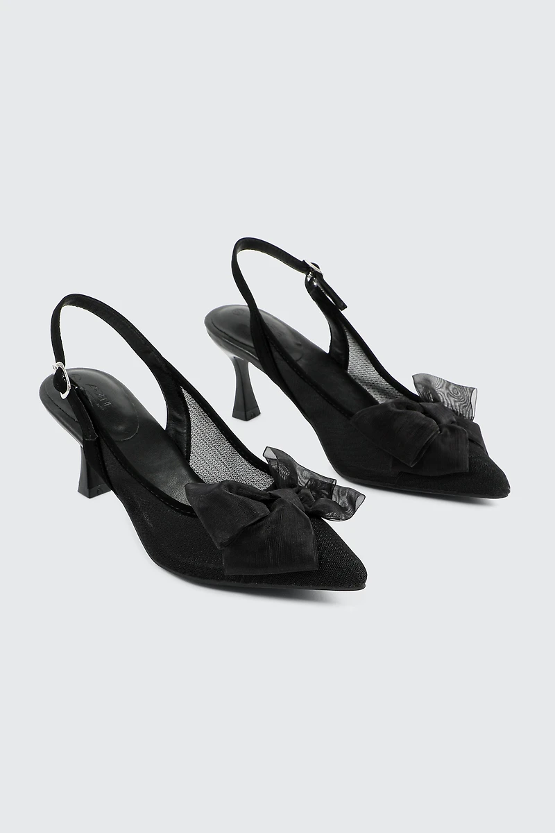 Slingback Mesh Pumps with Bow Detail