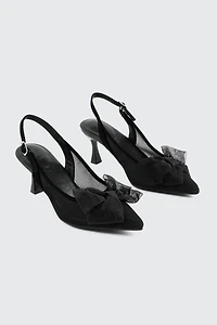 Slingback Mesh Pumps with Bow Detail