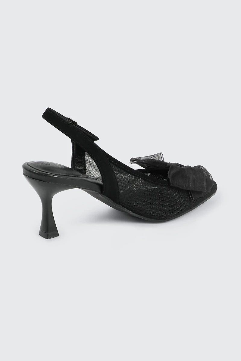 Slingback Mesh Pumps with Bow Detail