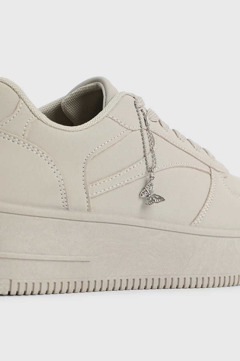 Thick Sole Court Sneakers with Charm