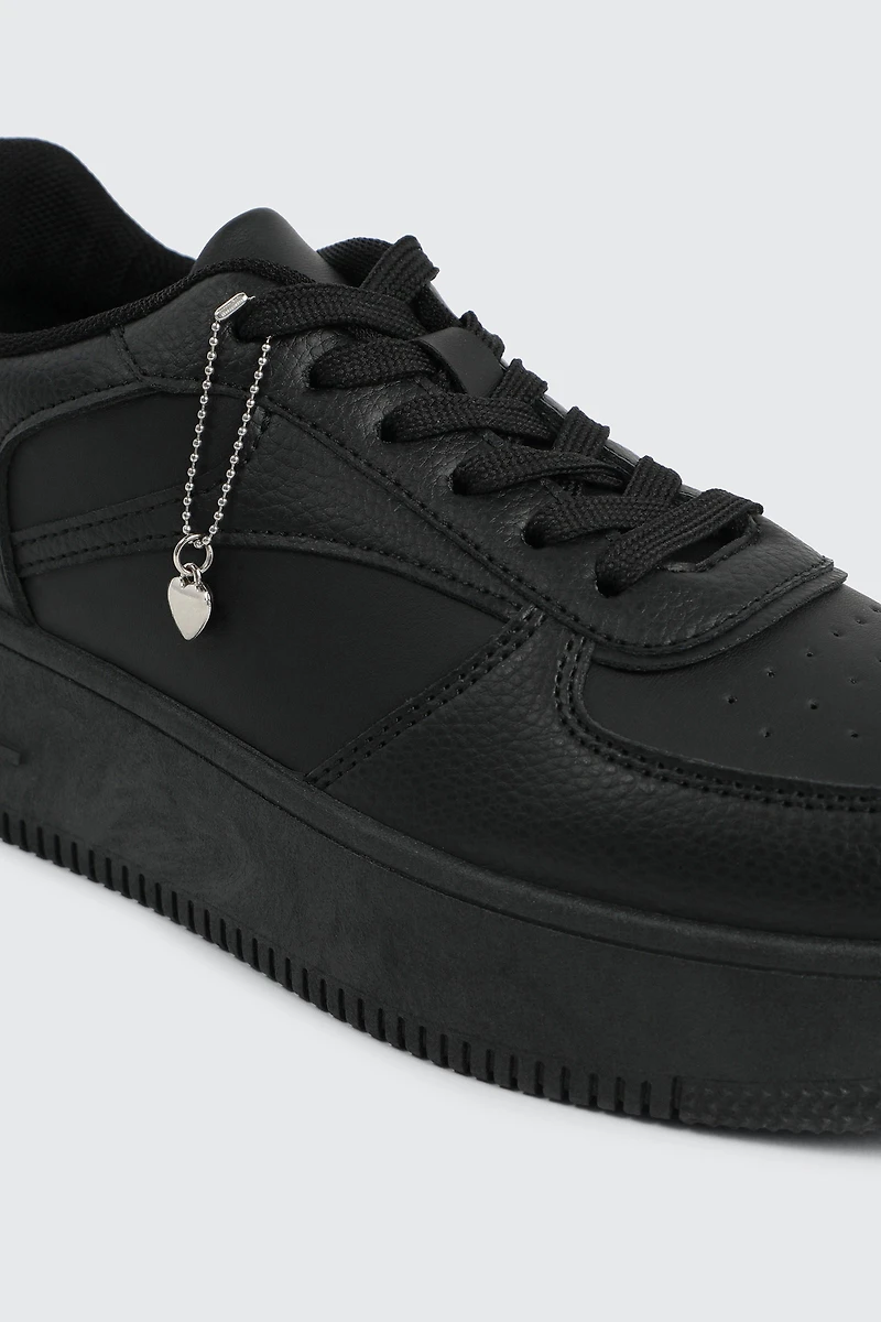 Thick Sole Court Sneakers with Charm