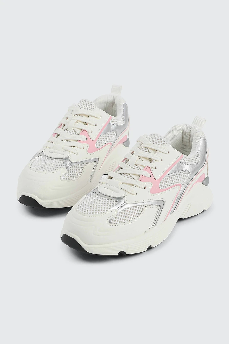 Two-Tone Sneakers with Silver Details