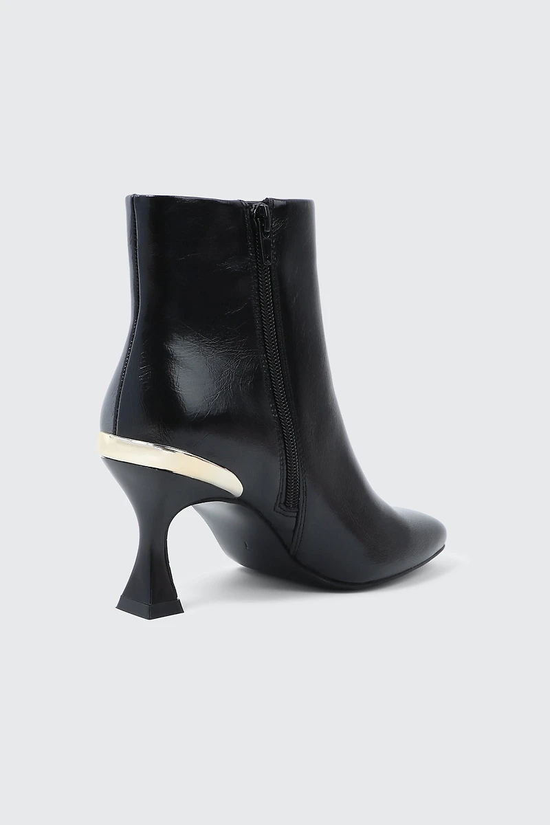 Flare Heel Ankle Boots with Metallic Detail