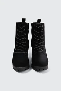 Block Heel Lace Up Booties