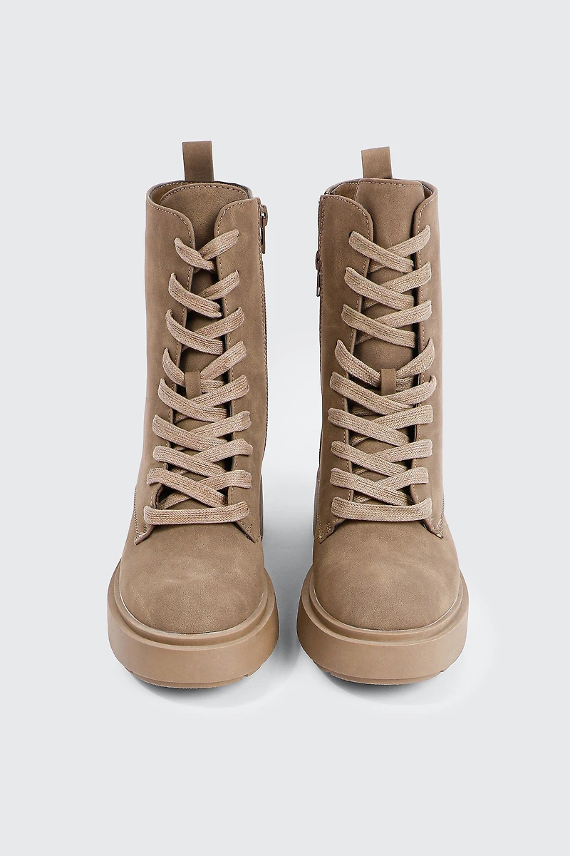 Faux Suede Lace Up Boots