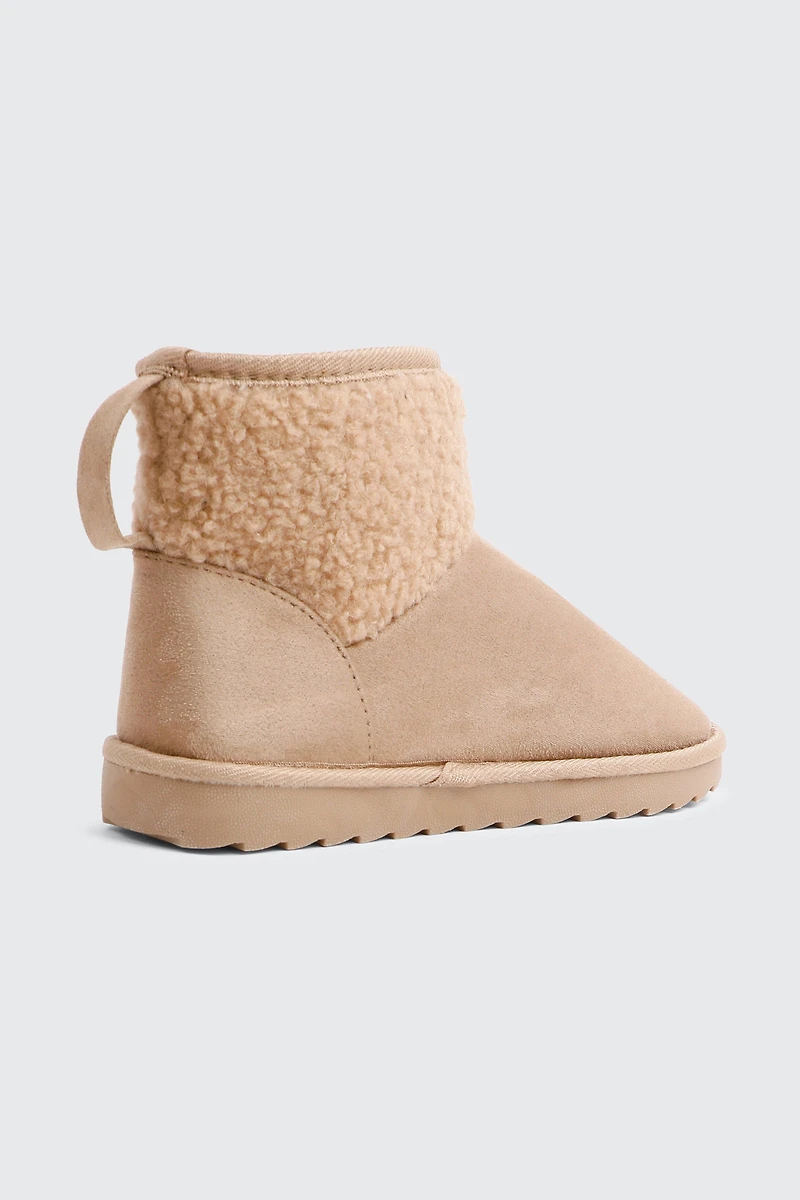 Faux Sheepskin Ankle Boots with Accent Trim