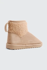 Faux Sheepskin Ankle Boots with Accent Trim