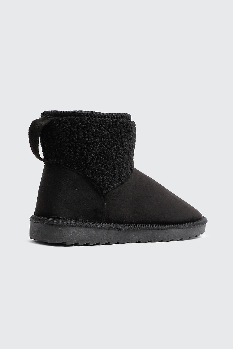 Faux Sheepskin Ankle Boots with Accent Trim