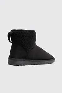 Faux Sheepskin Ankle Boots with Accent Trim