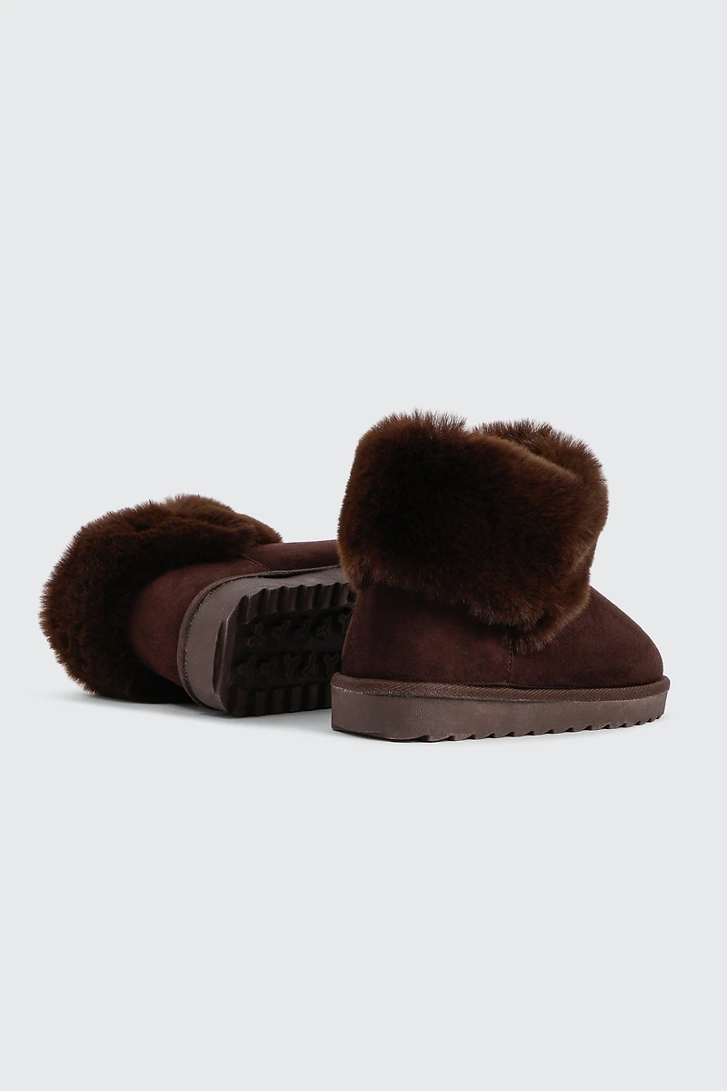 Faux Sheepskin Ankle Boots with Fur Trim