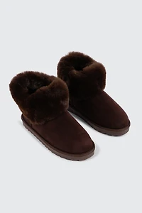 Faux Sheepskin Ankle Boots with Fur Trim
