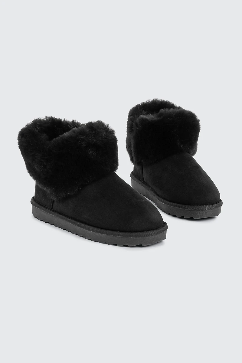 Faux Sheepskin Ankle Boots with Fur Trim