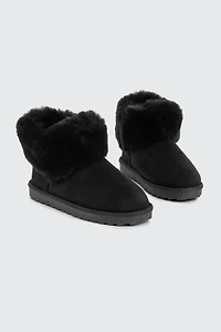 Faux Sheepskin Ankle Boots with Fur Trim