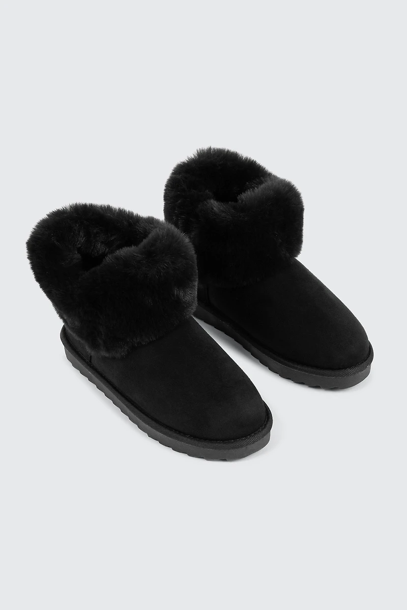 Faux Sheepskin Ankle Boots with Fur Trim