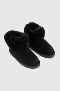 Faux Sheepskin Ankle Boots with Fur Trim