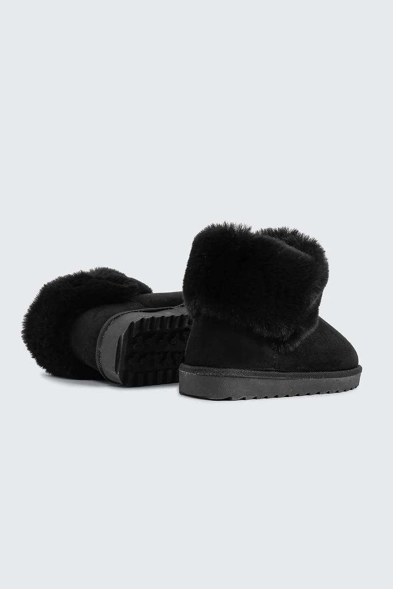 Faux Sheepskin Ankle Boots with Fur Trim