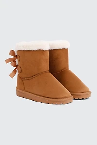 Faux Sheepskin Boots with Bow Details