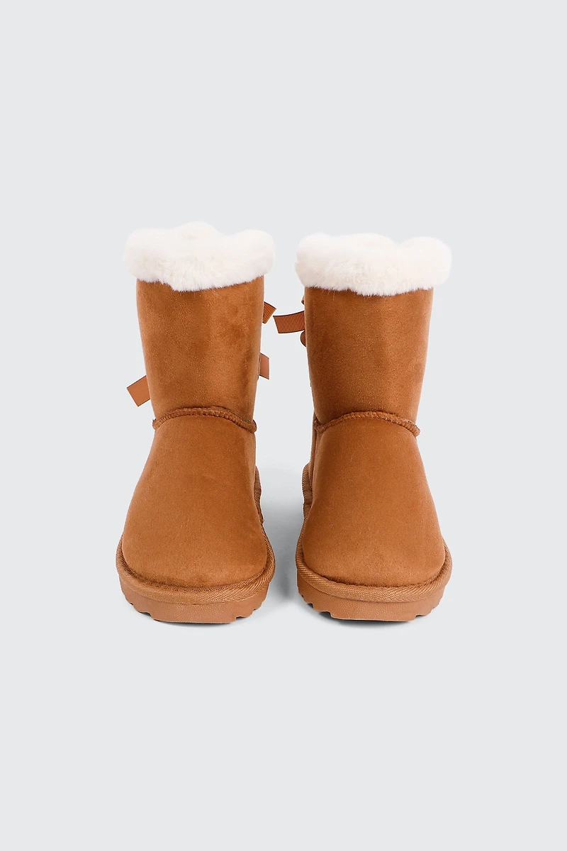 Faux Sheepskin Boots with Bow Details