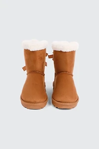 Faux Sheepskin Boots with Bow Details