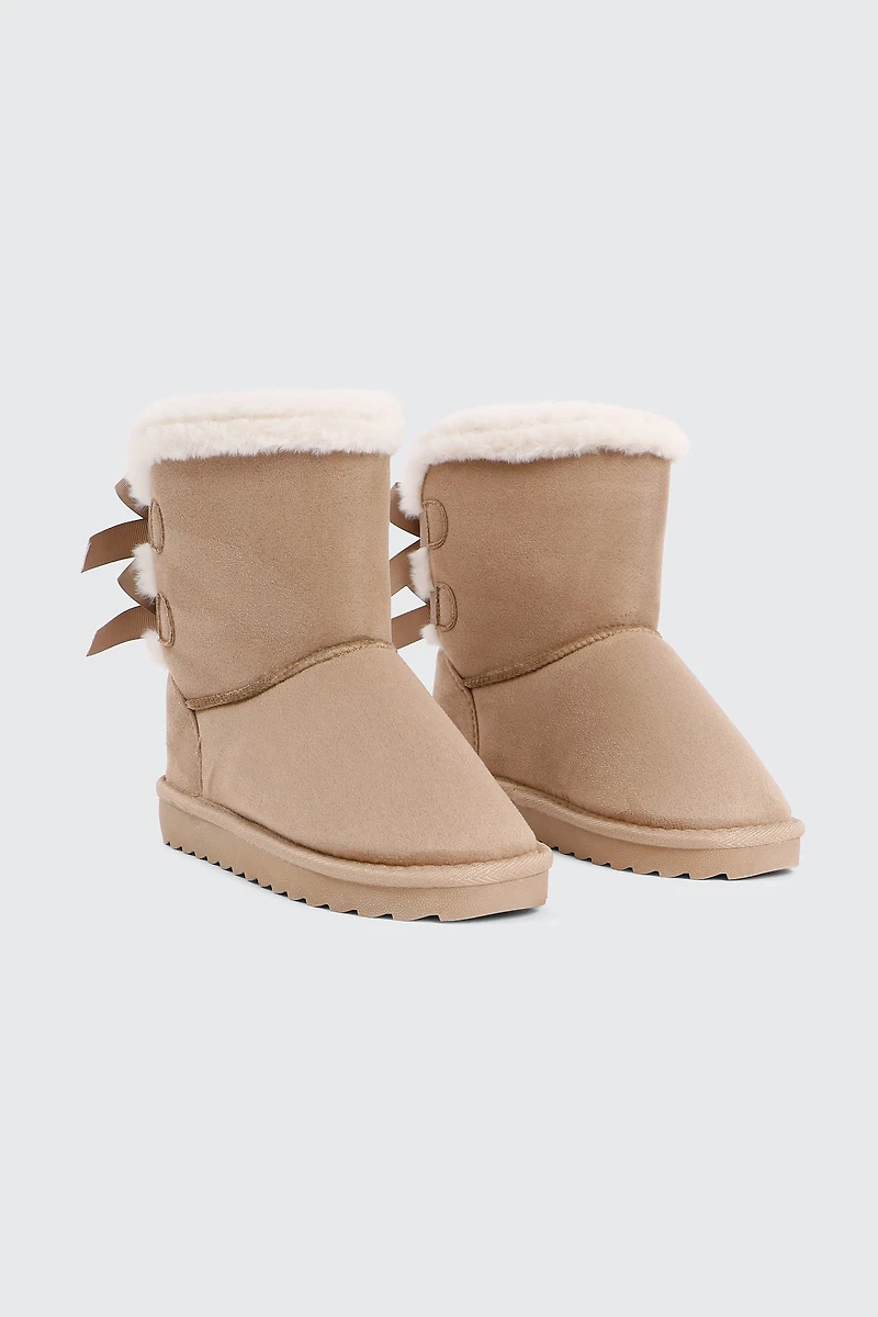 Faux Sheepskin Boots with Bow Details