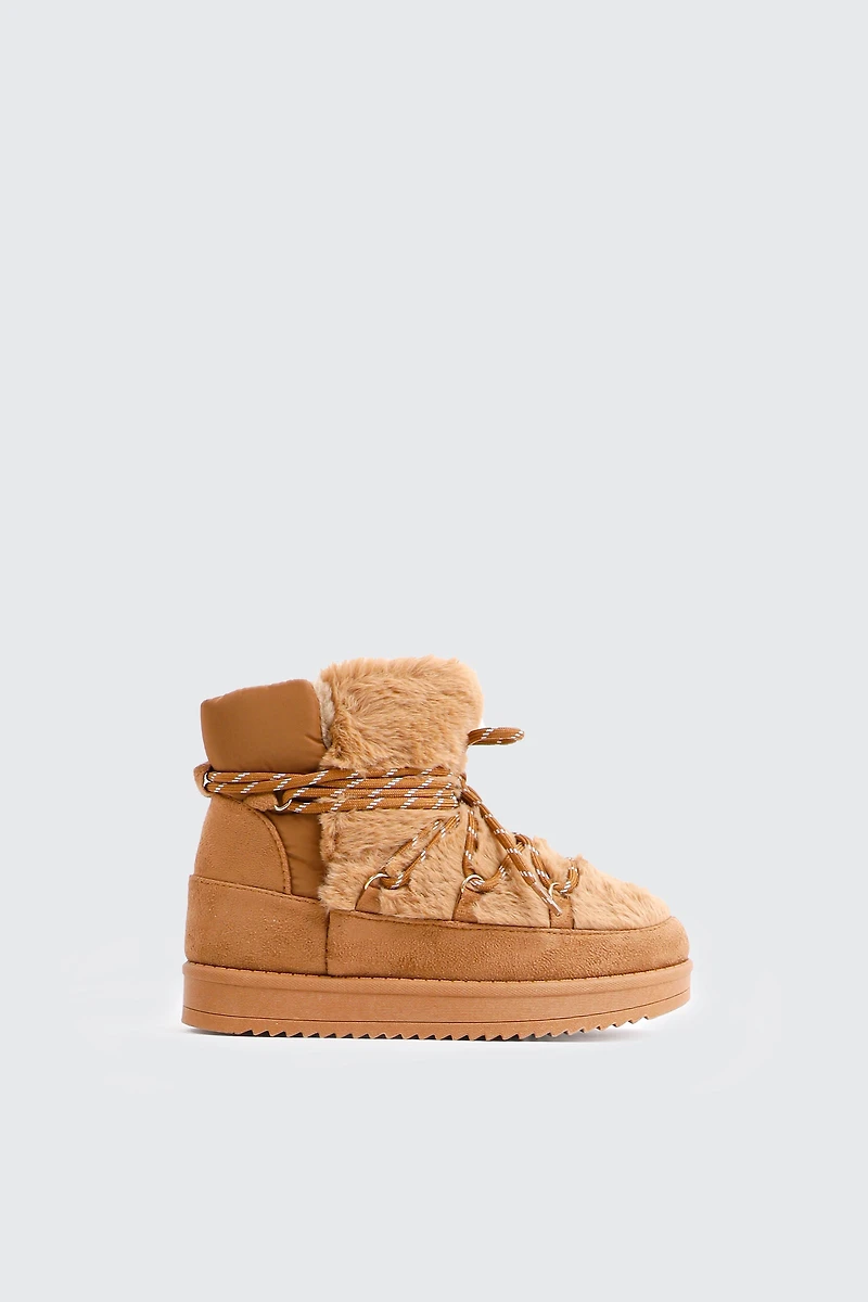 Laced Faux Sheepskin Boots
