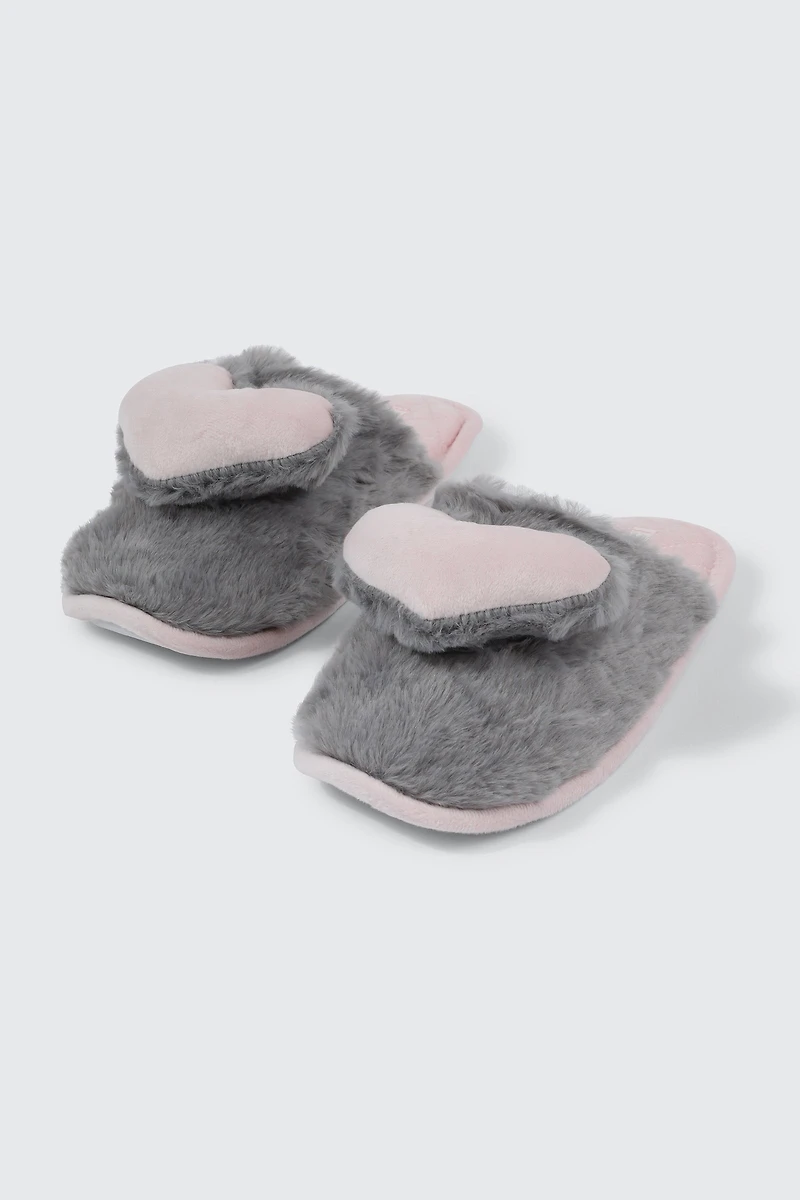 3D Heart Faux Fur Slippers